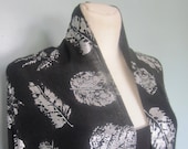 Cashmere Stole Shawl Wrap Scarf Pashmina - Screen-Printed - Silver Leaves on Charcoal