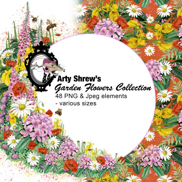 Garden Flower Collection - iris, poppies, foxgloves and rhododendrons