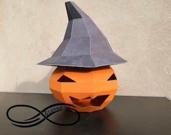 3d SVG Pumpkin hat box - pumpkin box - Halloween (svg, solid score lines)