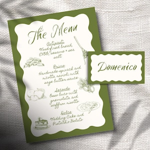 Modèle de menu de nourriture OLIVE | Mariage méditerranéen Jardin à l'italienne | Toile modifiable pour mariages, événements, restaurants | Téléchargement numérique