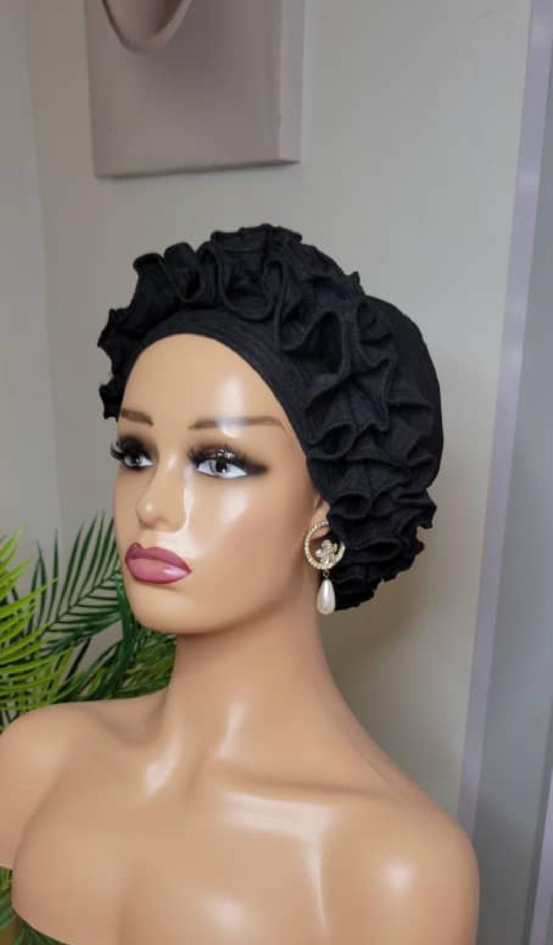Ruffled Turban Head Wrap: Textured Rosette Fold Cap, Elegant Feminine ...