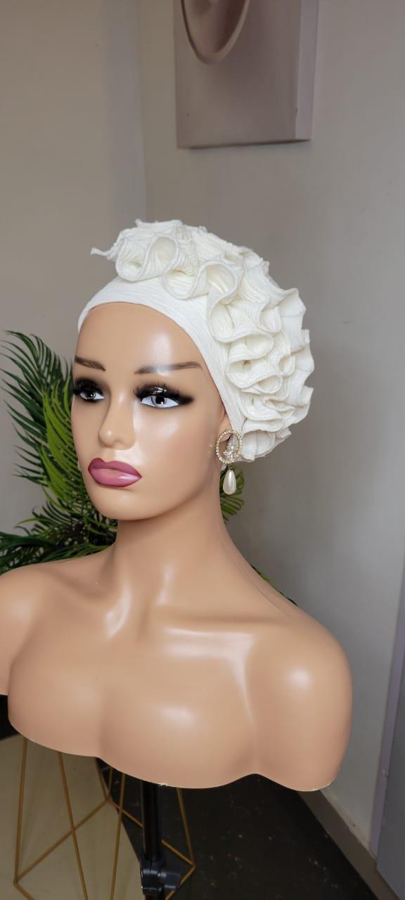 Ruffled Turban Head Wrap: Textured Rosette Fold Cap, Elegant Feminine ...