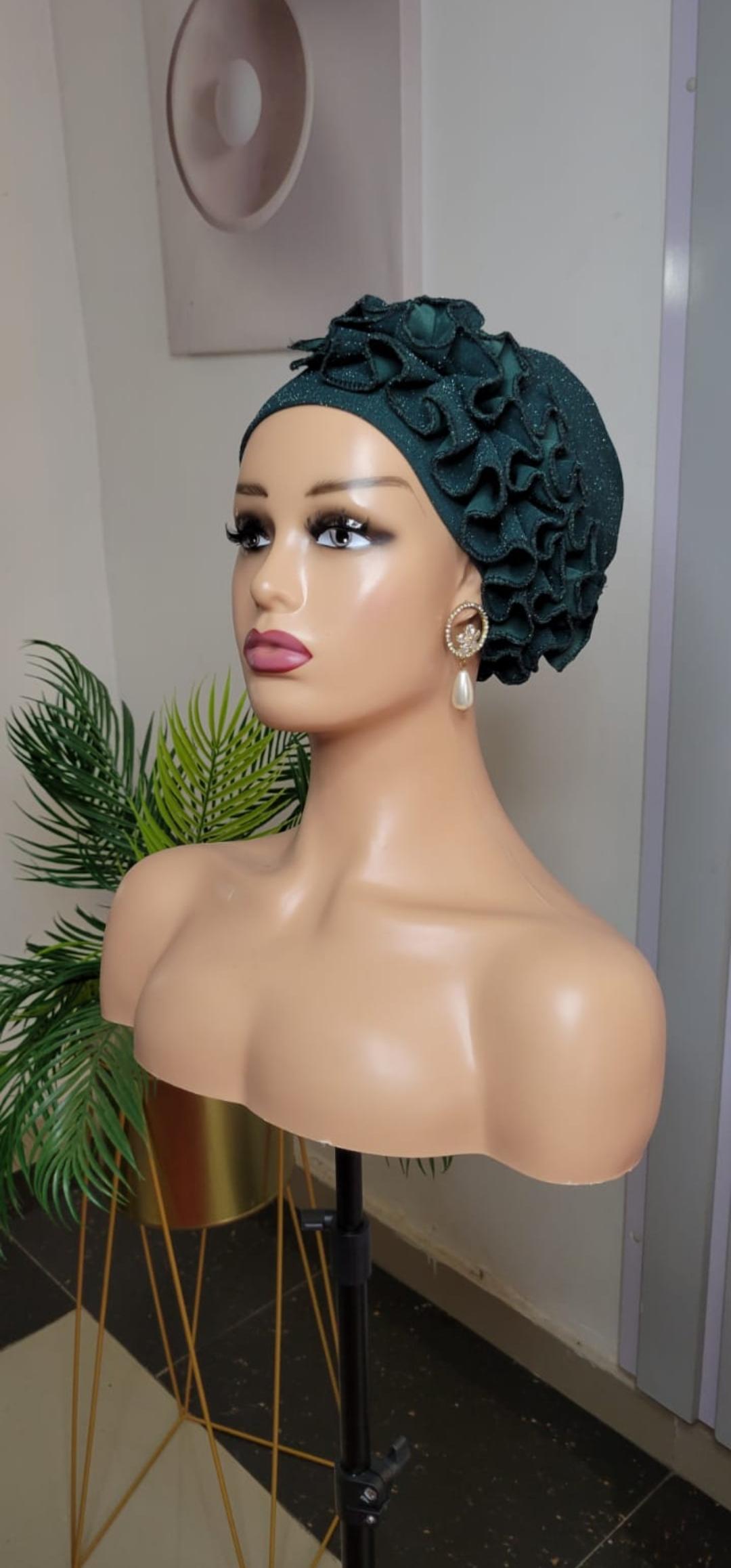 Ruffled Turban Head Wrap: Textured Rosette Fold Cap, Elegant Feminine ...