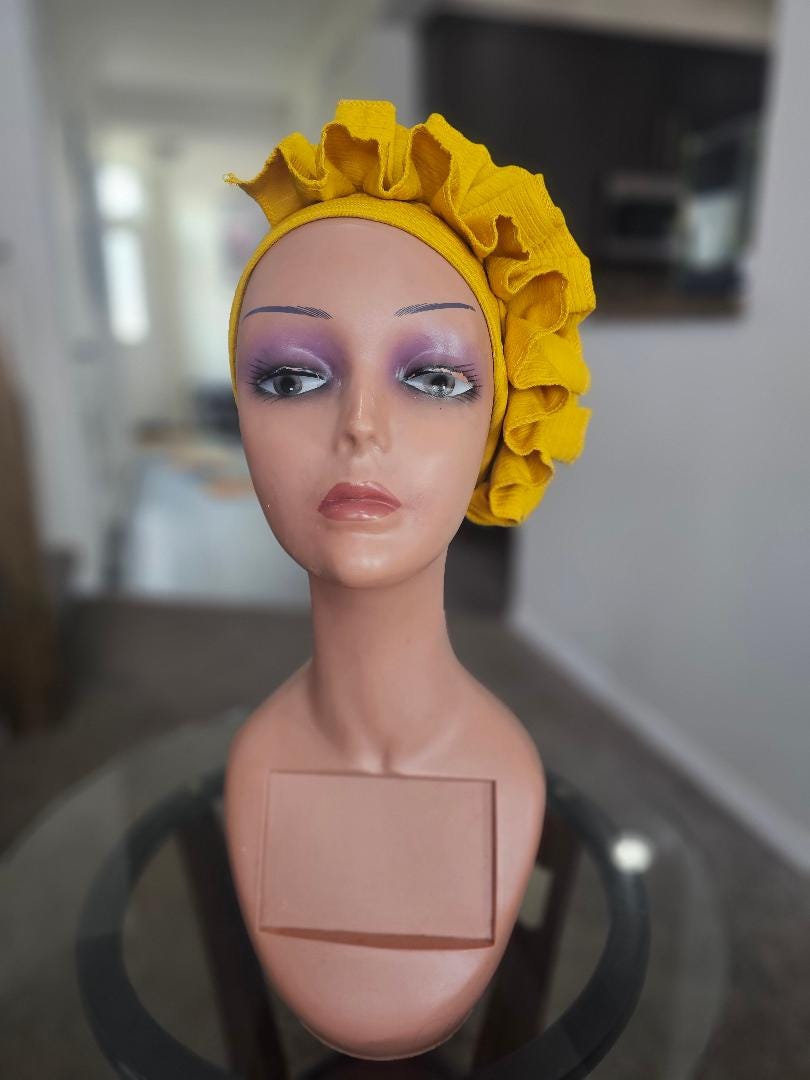 Ruffled Turban Head Wrap: Textured Rosette Fold Cap, Elegant Feminine ...
