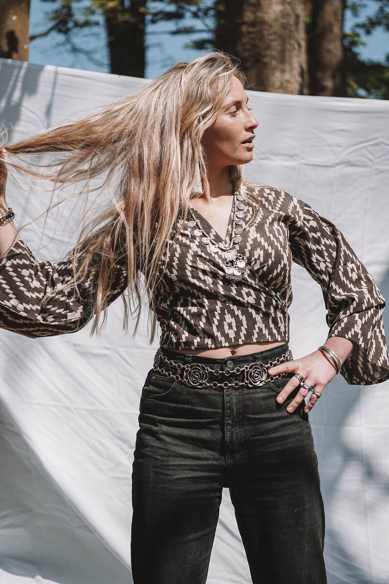 Yema Natural Dye Wrap Top in Umber