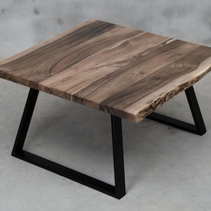 Live edge coffee table with steel legs, European walnut coffee table, industrial end table.