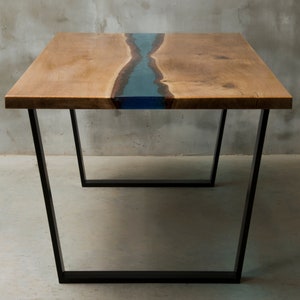 Custom resin table made of aok wood, live edge table with azure resin, epoxy table, dining river table with steel legs, conference table.