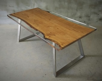 LIVE EDGE Dining Table, epoxy resin table, epoxy oak table, oak table, live edge table, river table, river table, resin table