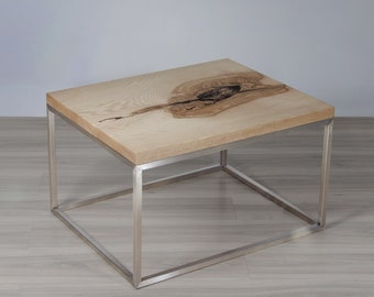 Kundenspezifischer Couchtisch aus Esche, Helles Holz Tischplatte, Tischplatte aus einem Eschenbrett, Industriell Couchtisch