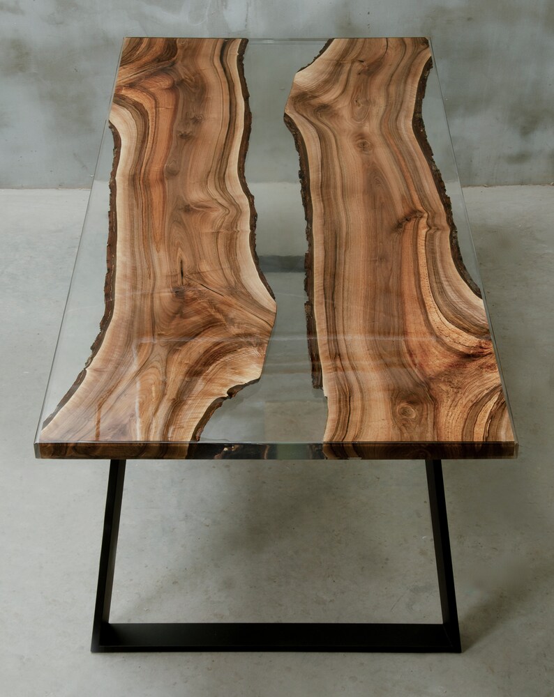 Custom Epoxy Table Made of Two Walnut Slabs Crystal Etsy UK