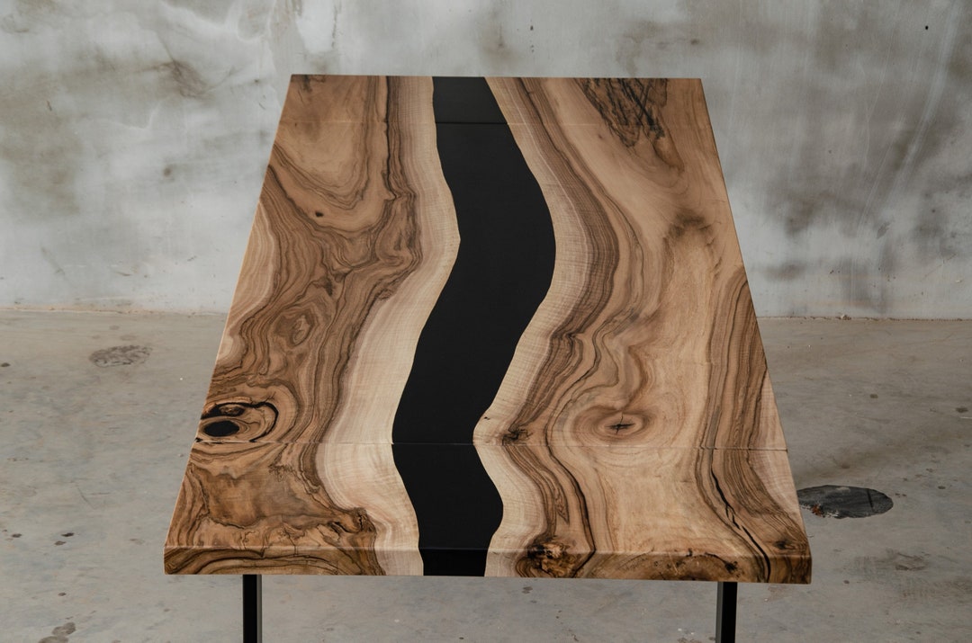 Custom Folding Live Edge Table Made of European Walnut Wood, Epoxy ...