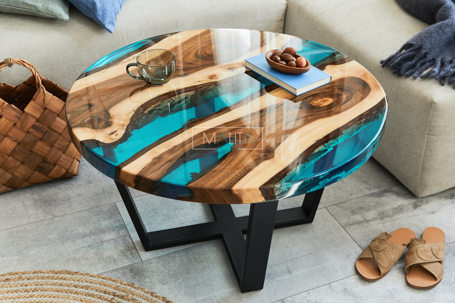 Round Epoxy Coffee Table for Living Room, Custom Furniture for the