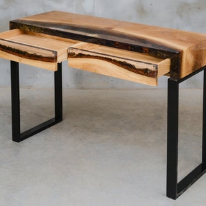 Custom console table with drawers, epoxy table made of aok wood, UV resin table, modern live edge table, unique new home gift, little desk. image 1