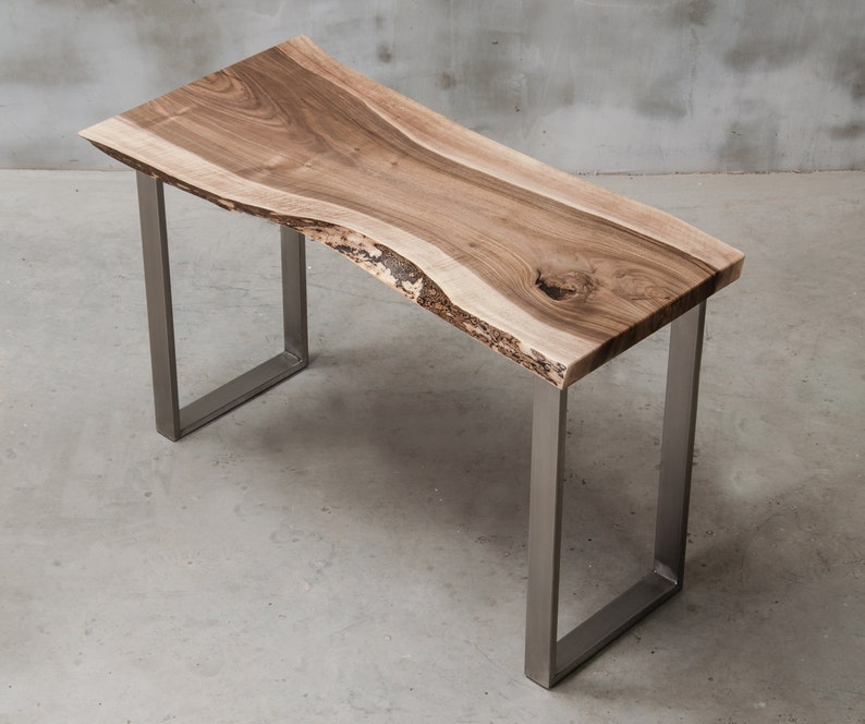 Custom Live Edge Writing Desk Made Of Walnut Wooden Bureau With Brushed Steel Legs Office For Modern Unique Architect S