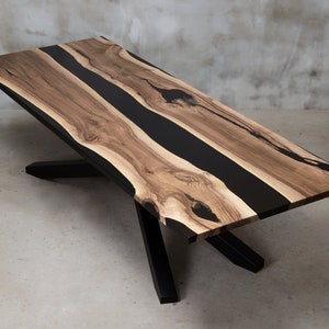 Wooden table for industrial home, Live edge furniture for apartment, Unique table for conference room