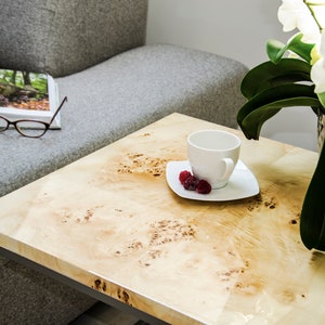 Square coffee table, small table made poplar burl verneer, vintage end table, suit to elegant living room. image 6