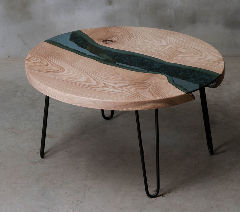 Custom River Table Round River Coffee Table Made of Ash Etsy