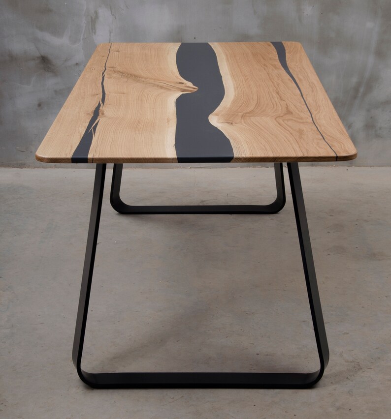 Live edge table made of oak black epoxy table matte finished Etsy