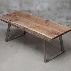 Custom live edge table made of oak wood, epoxy table with steel legs, UV resin table, modern dining river table, industrial table.
