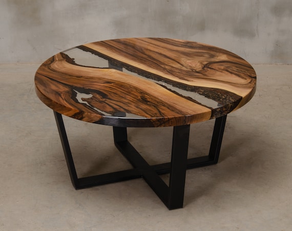Custom Round Epoxy Table Made of Walnut UV Resin Table With Steel