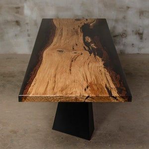 Unique monolith table with matte finish, live edge conference table, natural wood furnishing, big dinning room table for family