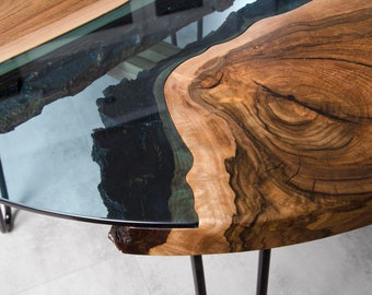 LIVE EDGE Coffee Table, river table, river coffee table, walnut coffee table, unique table, river glass table, wooden table