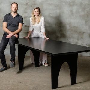 Japandi dining table for minimalistic interior, Wabi sabi furniture, Black solid wood table, modern touch furnishing for new home