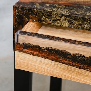 Custom console table with drawers, epoxy table made of aok wood, UV resin table, modern live edge table, unique new home gift, little desk. image 10