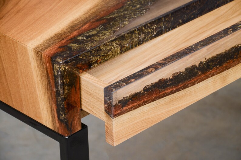 Custom console table with drawers, epoxy table made of aok wood, UV resin table, modern live edge table, unique new home gift, little desk. image 9