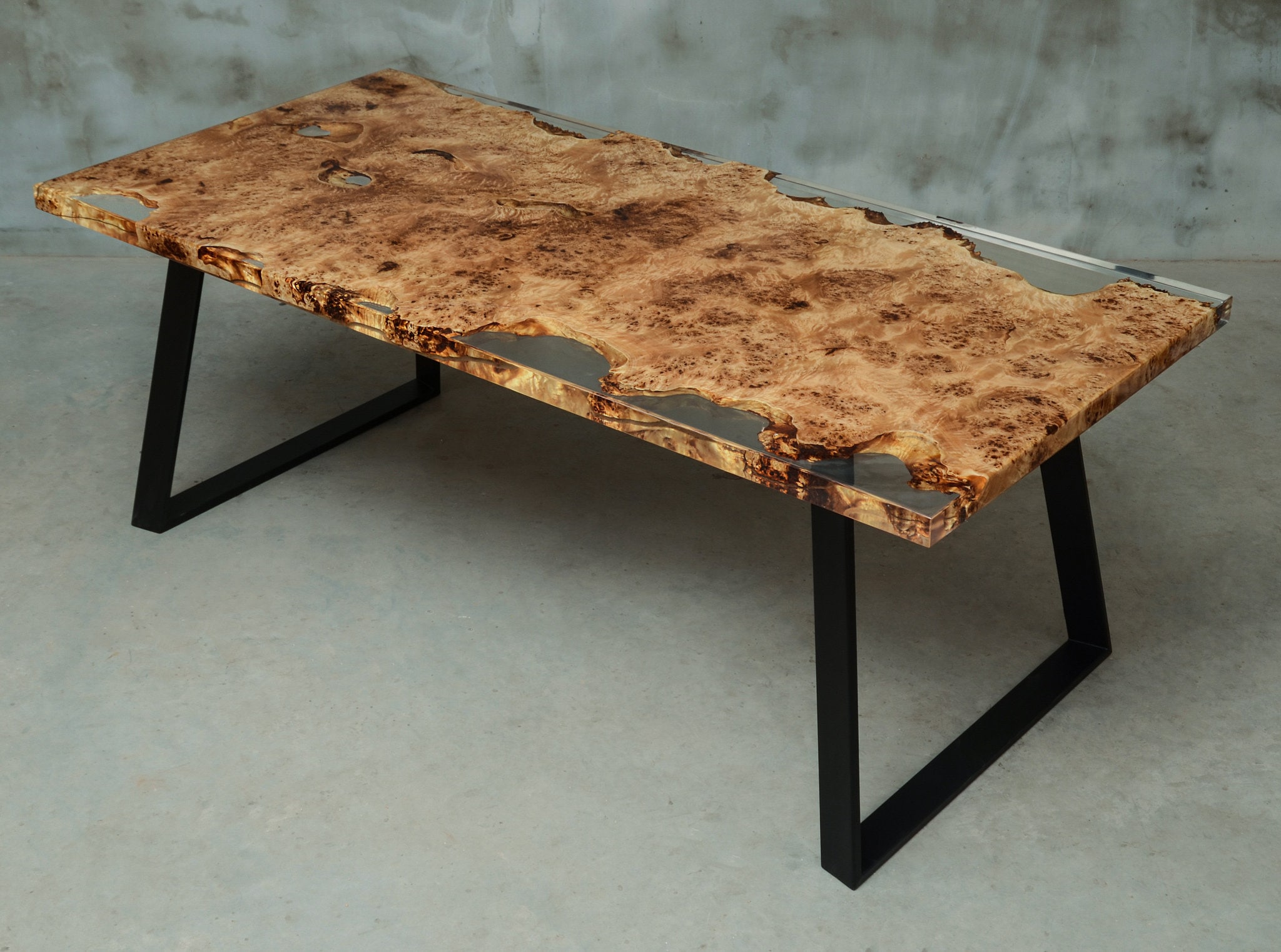 Walnut Live Edge Burl Dining Tabletop - Gray River Resin Epoxy