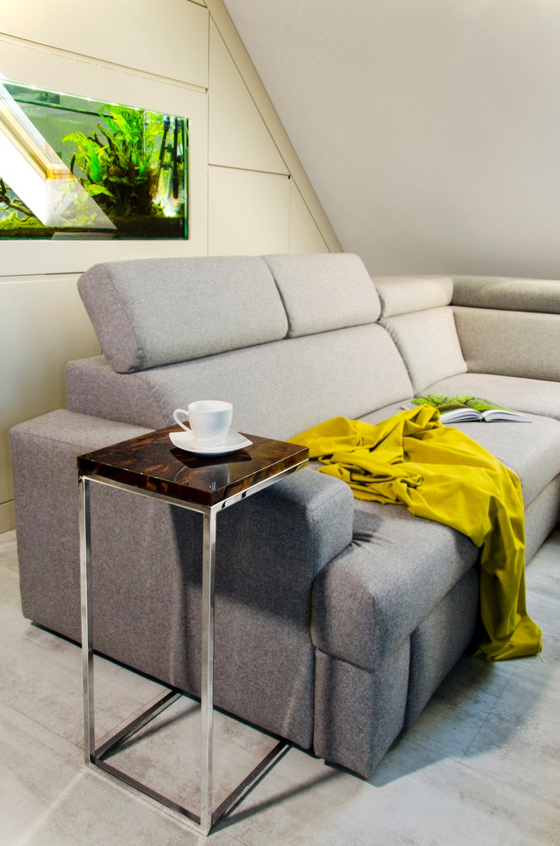 Square Side Table With Polished Steel Leg Small Coffee Table Etsy