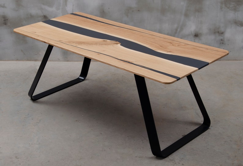 Live edge table made of oak black epoxy table matte finished Etsy