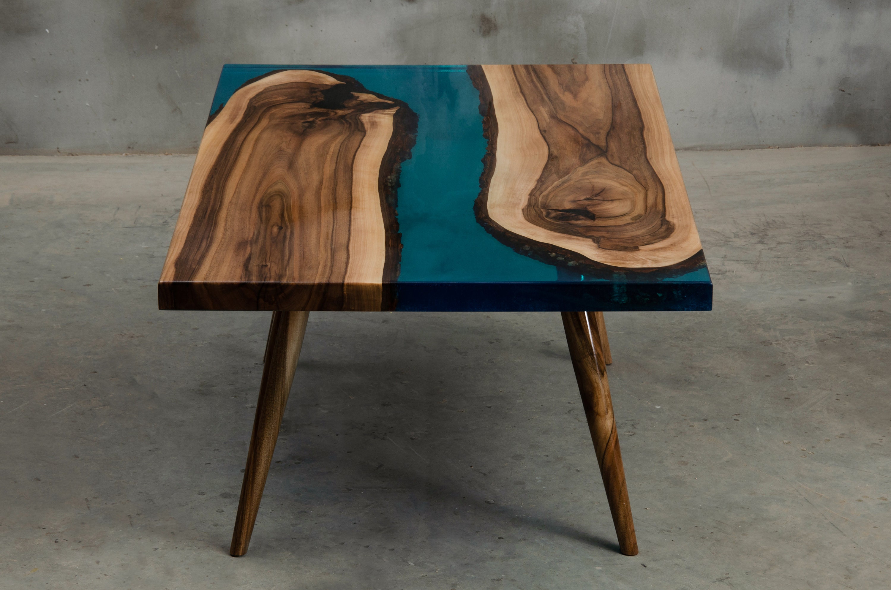 Walnut Wood Epoxy Resin Table with Murky Bright Blue Epoxy – Epoxy & Wood  Limited