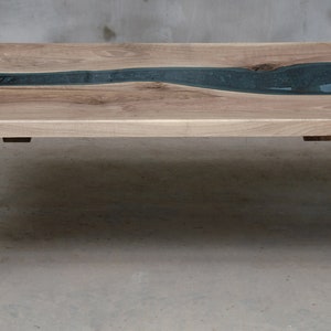 River coffee table made European walnut slabs, river edge coffee table with blue glass. image 5
