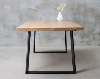 LIVE EDGE Eettafel, eiken tafel, één plaattafel, houten tafel, industriële tafel, eettafel, eiken eettafel
