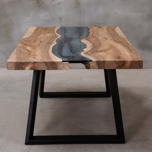 Custom live edge table with blue glass, river table, walnut coffee table, unique live edge coffee table, modern table for office