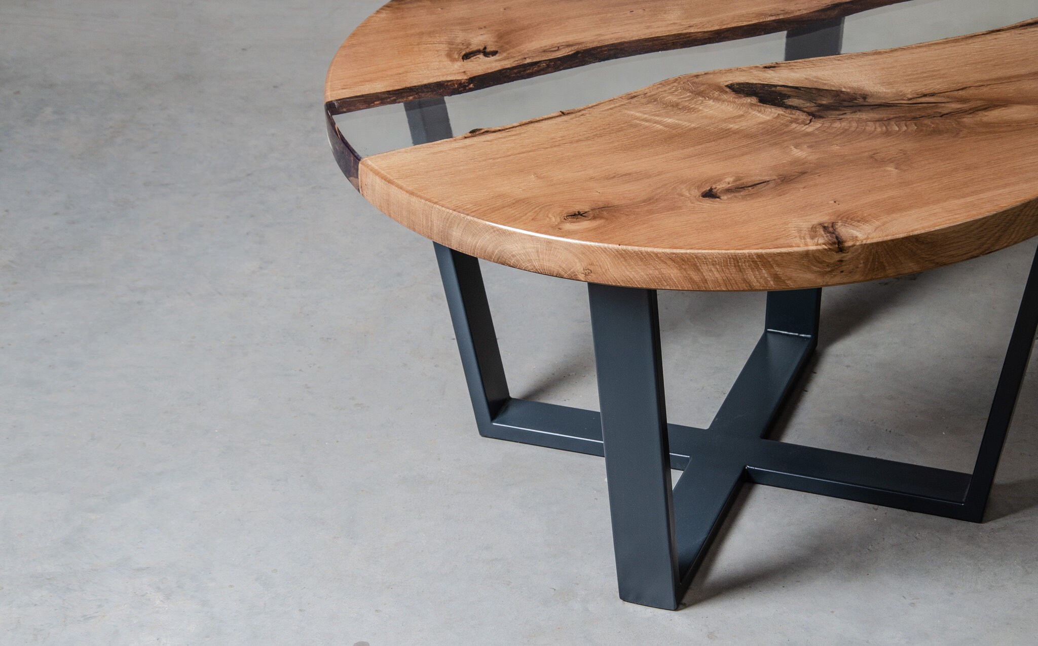 Round Resin Coffee Table Made Oak Slabs River Coffee Table Etsy UK