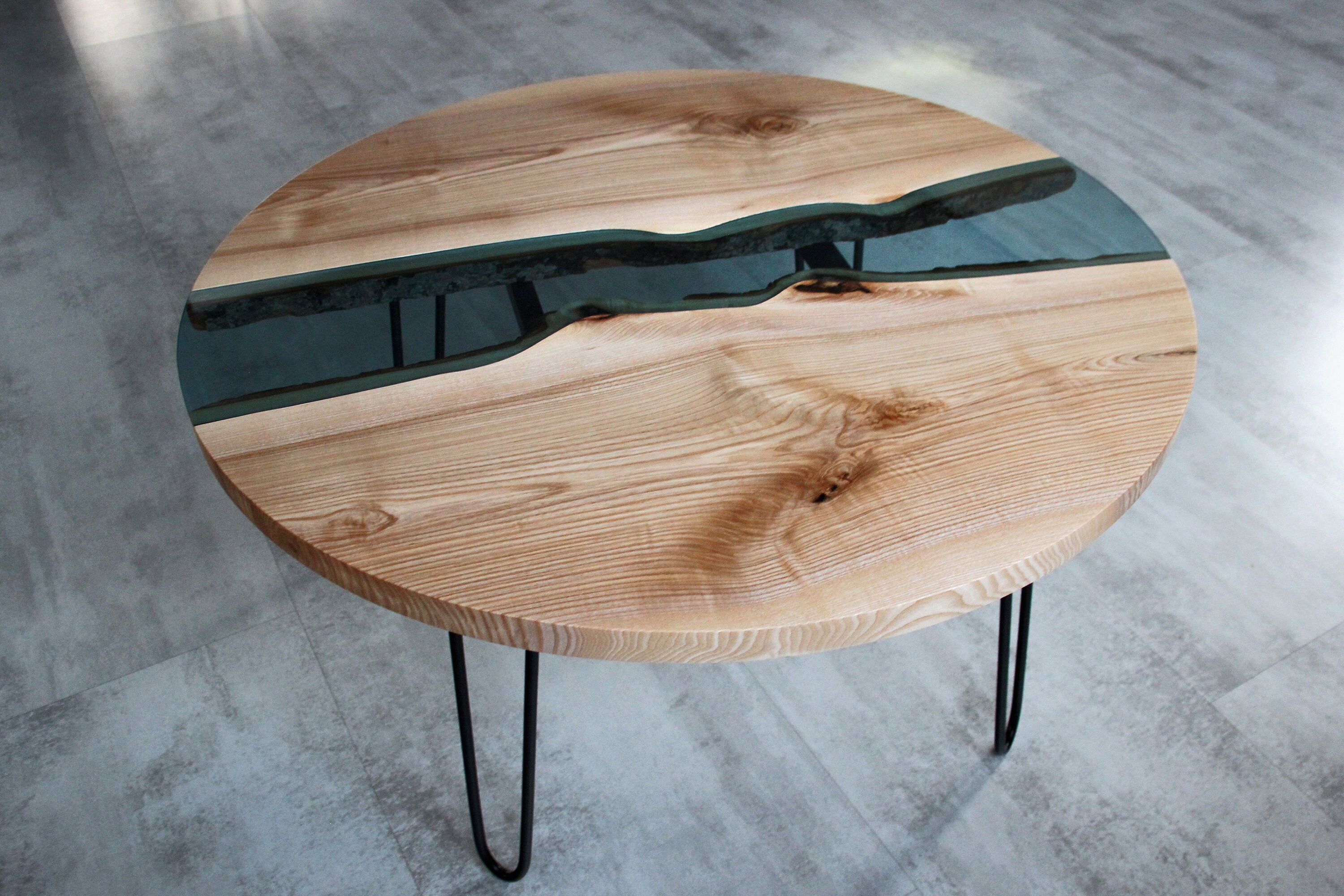 Custom river table round river coffee table made of ash Etsy