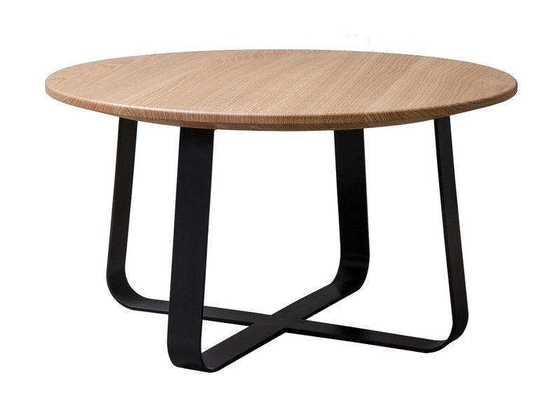 Round oak coffee table with black steel legs ligth wood Etsy
