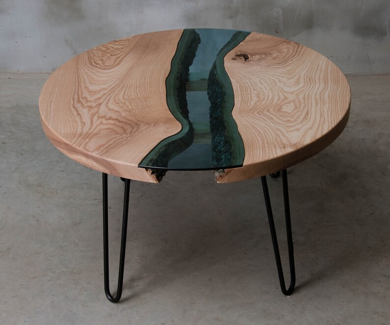 Custom River Table Round River Coffee Table Made of Ash Etsy