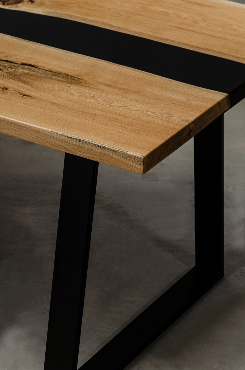 Custom live edge table made of oak black epoxy table resin | Etsy