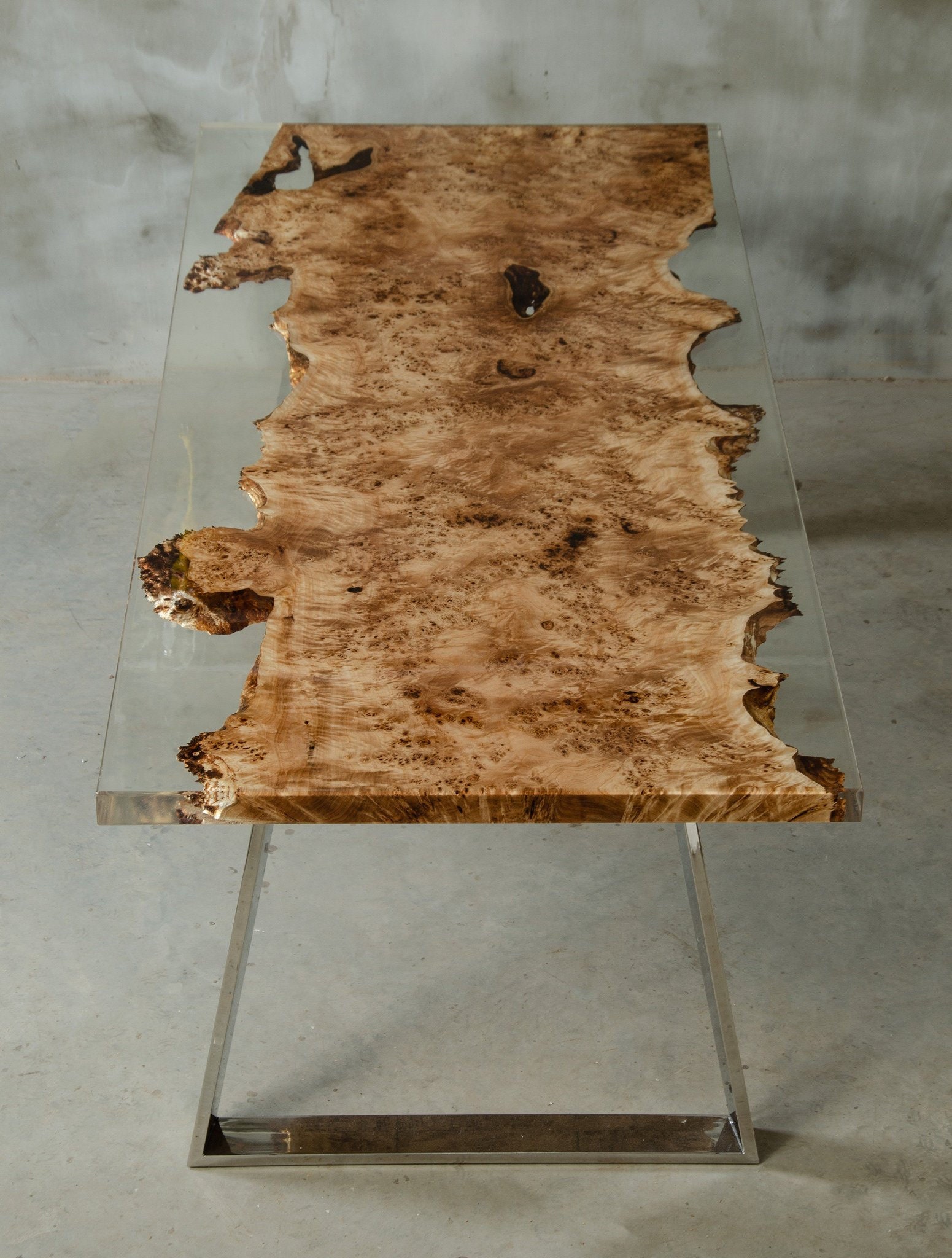 Table En Résine De Peuplier, Table À Bord Vivant Bois Ronce Mappa, Manger Luxe