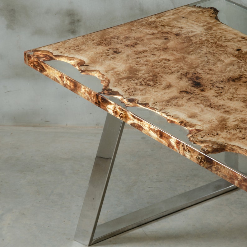 Poplar Resin Table Live Edge Table Made Mappa Burl Wood - Etsy