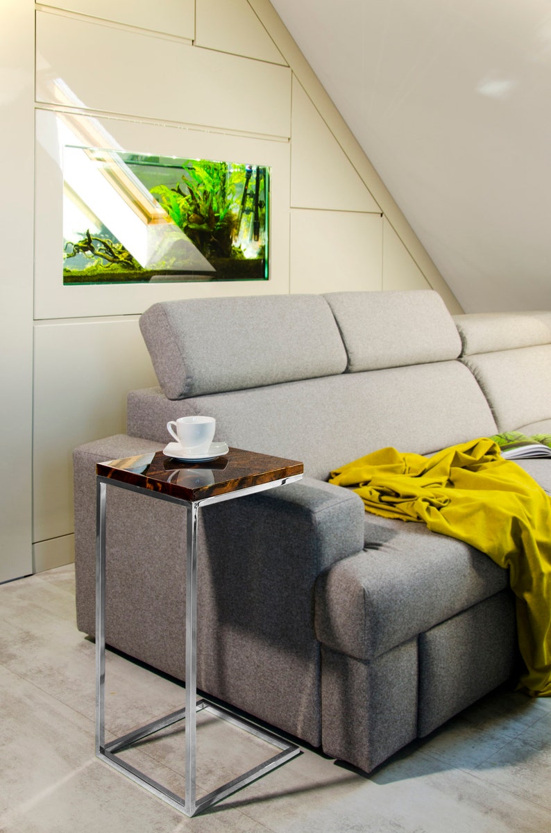 Square Side Table With Polished Steel Leg Small Coffee Table Etsy