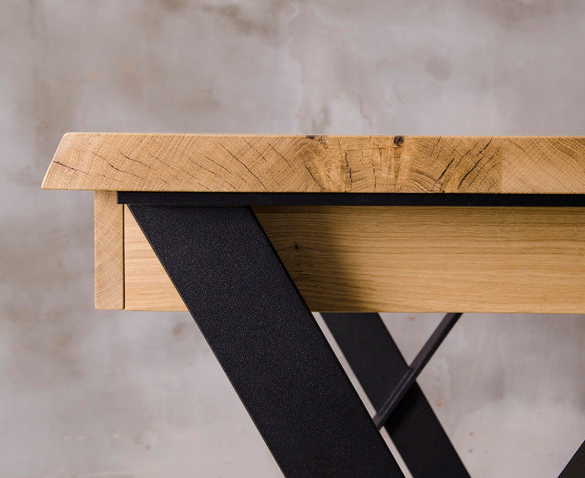 Live edge desk with two drawers oak writing desk industrial Etsy