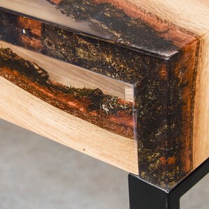 Custom console table with drawers, epoxy table made of aok wood, UV resin table, modern live edge table, unique new home gift, little desk. image 8