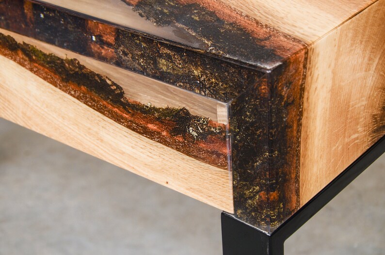 Custom console table with drawers, epoxy table made of aok wood, UV resin table, modern live edge table, unique new home gift, little desk. image 8