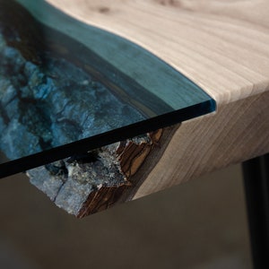 River coffee table made European walnut slabs, river edge coffee table with blue glass. image 8