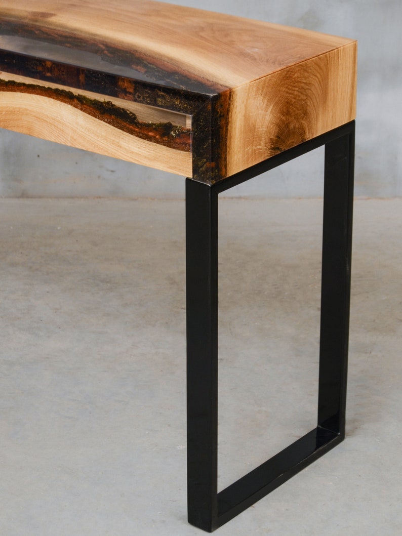 Custom console table with drawers, epoxy table made of aok wood, UV resin table, modern live edge table, unique new home gift, little desk. image 6