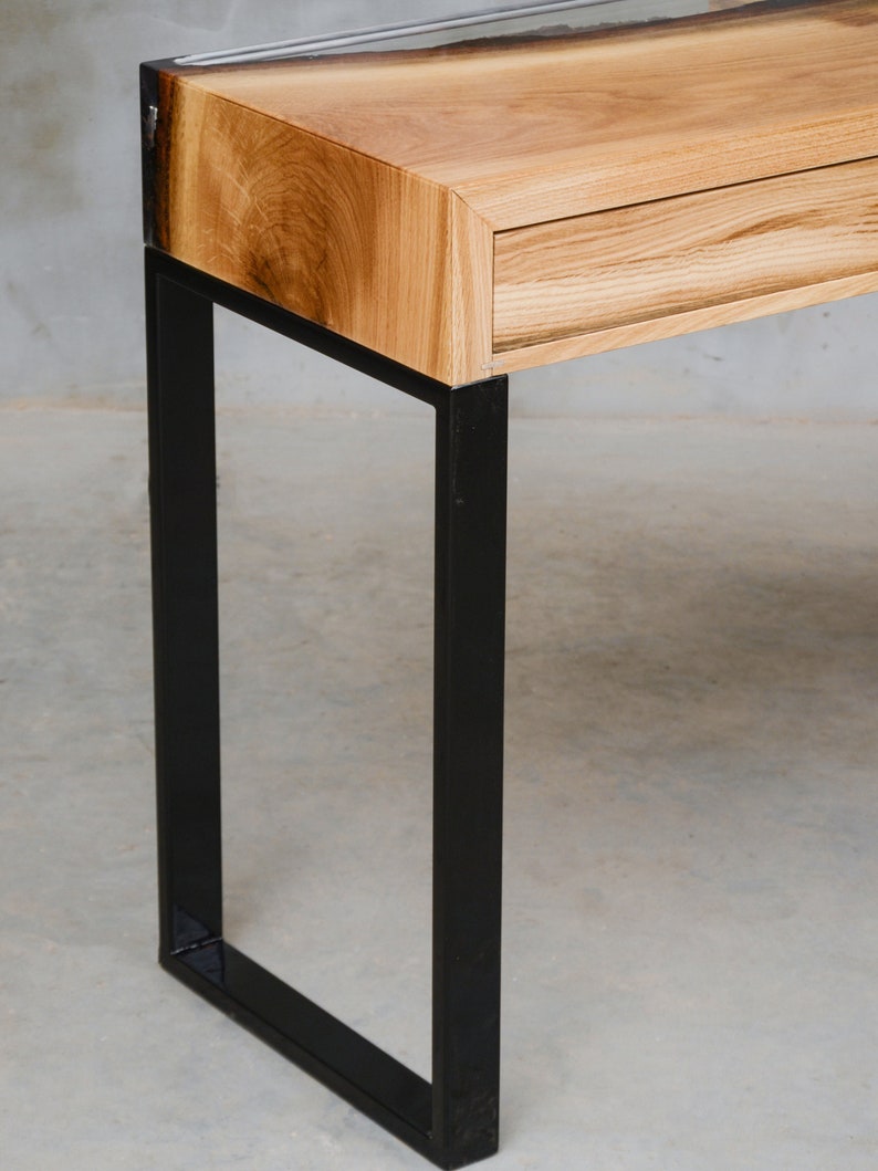 Custom console table with drawers, epoxy table made of aok wood, UV resin table, modern live edge table, unique new home gift, little desk. image 5